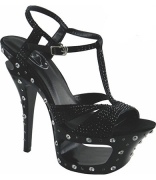 Sandalo nero in Raso e Strass